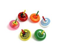Mikinona 6pcs Colorful Wooden Animal Peg Top Gyroscopes Mini Creative Hand Spinning Tops for Adults Non Toxic Water Paint Cognitive and Coordination Pack