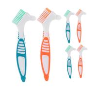 Mikinona 6pcs Denture Cleaning Brushes with Dual Head and Slip Handle for False Teeth Care Portable Retainer Toothbrush with Color Coded Bright Bristles Hygienic Oral Maintenance for