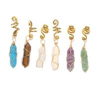 Mikinona 6pcs Natural Stone Hexagonal Hair Jewelry for Braids Vintage Dreadlock Accessories with Wire Wrapping Stable Hold Hair Ornaments for Womens Styling and Decoration