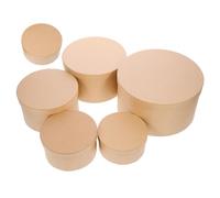 Mikinona 6pcs Round Kraft Paper Gift Boxes with Lids DIY Painting Craft Storage Containers for Wedding Favors Holiday Decorations and Gift Wrapping