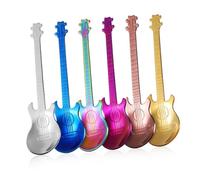 Mikinona 6pcs Stainless Steel Guitar Spoons Vibrant Colored Teaspoons for Dessert and Dinner Rust Resistant Silverware for Stirring and Serving Creative Music Lovers