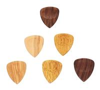 Mikinona 6pcs Wooden Guitar Picks Tough Wear-resistant Black Walnut Olive Golden Sandalwood Multipurpose Ukulele Plectrum for Guitar Practice Random Color