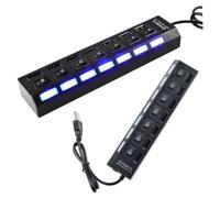 Mikinona 7-port USB 2.0 Multi Charger Hub with Current Protection and 480mbps Data Transfer Rate for Laptop and Desktop Table Use, Black Metal and Plastic Design