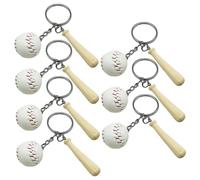 Mikinona 7Pcs Mini Baseball Keyrings with Wooden Bat for Sports Party Favors Decorative Baseball Keychains for Bag Fillers and Souvenir Accessories