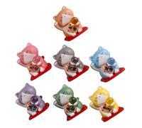 Mikinona 7pcs Mini Lucky Cat Figurines PVC Animal Statues Bright Micro Landscape Ornaments for Home Decor Collectible Cute Fortune Cats