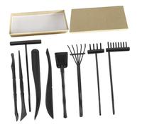 Mikinona 9pcs Mini Zen Garden Rake Set with Box Lightweight Sand Tools for Meditation Creative Desktop Crafting Supplies Includes and Black Rakes for Sand Design and Erasing