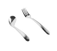 Mikinona Adaptive Angled Spoon and Fork for Patients Stainless Steel Feeding Utensils Easy Use Curved Cutlery for Self Feeding Lightweight and Durable Tableware for Elderly and Disability