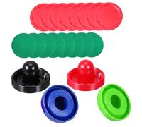 Mikinona Air Hockey Accessories Set 96mm Plastic Pushers in Blue, Black, Red, Green 8 Red 64mm Plastic Pucks and 8 Cloth Covers for Table Game