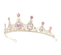 Mikinona Baroque Style Tiara Crown for Women, Alloy Rhinestone Inlaid Bridal Headband, Pink Crystal Wedding Hair Accessory for Pageants and Celebrations