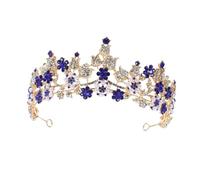 Mikinona Baroque Wedding Crown Tiara Sparkly Rhinestone Bridal Headpiece Versatile Usage for Weddings and Performances (Dark Blue)