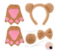 Mikinona Bear Costume Accessories with Plush Ears Headband Bowtie Tail and Gloves for Warm Cute Dress Up Props for Parties Cosplay and Daily Wear
