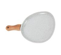 Mikinona Blue Ceramic Plate with Handle Featuring Anti-scalding and Ergonomic Design, Wood Material, for Personal Party or Marriage Serving Food Tray and Baking Food Plate