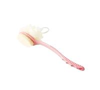 Mikinona Body Scrub Brush with Shower Puff Long-Handled Back Scrubber for Exfoliating Massaging Nylon Bristles for Dead Skin Removal Pink