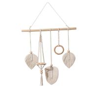 Mikinona Bohemian Macrame Hair Bow Hanging Rack with Dried Flower Accent Beige Woven Wall Decor Organizer for Hair Clips Headbands and Accessories for Bedroom Nursery Dorm and Living
