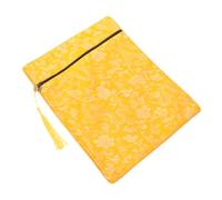 Mikinona Brocade Buddhist Scriptures Bag Yellow Dragon Pattern Cloth File Organizer Pouch with Handle for Bible Quran Cover Document Storage and Pen Holder