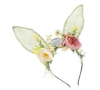 Mikinona Bunny Ears Floral Headband for Women Durable Cloth Rabbit Ears Hair Accessory for Outdoor Photoshoots Parties Elegant Whimsical Festival Headwear for All Ages