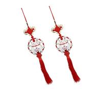 Mikinona Ceramic Fortune Cat Car Mirror Hanging Ornaments Feng Shui Wealth Pendant Charm Red Porcelain Kitten Decor Easy Install Car Interior Accessories