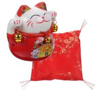 Mikinona Ceramic Fortune Cat Piggy Bank Money Pot Red Coin Container for Saving Habits and Home Decor Smooth Surface Gift for Cat Lovers