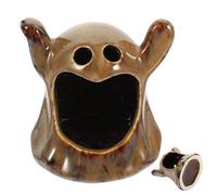 Mikinona Ceramic Hamster Hideout Ghost Shape Halloween Season House | White Ceramic Build, Cool Shelter for Hamsters and Guinea Pigs, Compact Habitat Accent, Easy Clean Design