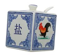 Mikinona Ceramic Salt Storage Jar Lid Blue and White Floral Design Kitchen Spice Container for Home Cooking and Restaurant Use