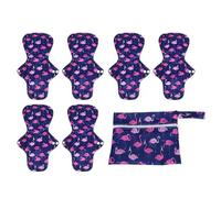 Mikinona Charcoal Reusable Menstrual Pads with Wet Bag Washable Sanitary Napkins for Women Leakproof Breathable Cloth Pads with Buttoned Wings Flamingo Design for Travel and Heavy