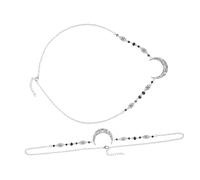 Mikinona Chic Vintage Forehead Chain 2Pcs 65Cm Alloy Rhinestone Elegant Moon Shape Comfortable Headwear for Ladies Girls Wedding Valentine'S Day