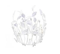 Mikinona Creative White Pearl Leaf Cake Topper Crown Decoration Tassel round Head Non-edible Birthday Party Cake Ornament for Festival and Home Decor