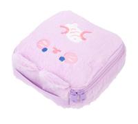 Mikinona Cute Plush Cartoon Period Pouch with Zipper Portable Sanitary Napkin Storage Bag for Women and Large Capacity Wash Bag for Outdoor and Travel Decorative Purple Nursing Pad