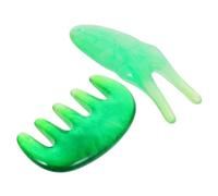 Mikinona Deep Green Scalp Massager with Y Shaped Scraping Fork Five Tooth Comb Acupuncture Head Massage Tools for Eye Puffiness Reduction and Facial Acupoint Stimulation Traditional Chinese
