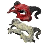Mikinona Devil Goat Half Face Mask with Horns for Halloween Party and Cosplay Eerie Vintage Red and Masquerade Headgear Compact Travel-friendly Costume Accessory for Adults