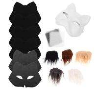 Mikinona DIY Cat Face Mask Kit Blank Paintable Paper Animal with Soft Material for Halloween Cosplay Party Art Craft Supplies Suitable for All Ages