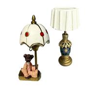 Mikinona Dollhouse Miniature Table Lamps 2Pcs with Bear Design and White Shade, Small Lamp Accessories for Office and Bedroom Scenes, for Miniature Photography
