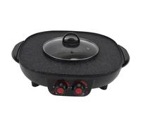 Mikinona Double Control Electric Hot Pot Grill with Smokeless Non Stick Coating Multi Function Cooking Knob Thickened Glass Lid Fast Heating Teppanyaki Bbq Pan for Home and Restaurant Use