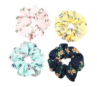 Mikinona Elegant Flower Hair Ties Set 4 Pack Girls Headband Women's Elastic Ponytail Holder Fashionable Hair Rope Versatile Headdress Color Assorted