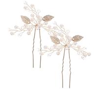 Mikinona Elegant Golden Crystal Hairpins with Shiny Rhinestones and Artificial Pearls U-shaped Bridal Hair Accessories for Women and Handmade Beaded Design for Weddings and Special