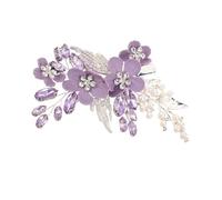 Mikinona Elegant Purple Floral Rhinestone Hair Clips for Women Lightweight Faux Pearl Crystal Bridal Hairpins Comfortable Wedding Barrettes for Bridesmaids and Special Occasions