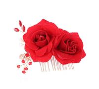 Mikinona Flower Rhinestone Hair Comb for Women Bridal Wedding Headdress Red Rose Design Hair Accessory for Bridesmaid