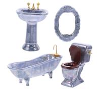Mikinona Mini Dollhouse Bathroom Set Sturdy Miniature Bathtub Sink Toilet Mirror for Creative Dollhouse Decor and Collectors Compact Small Bathroom Furniture Accessories