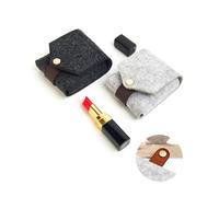 Mikinona Mini Portable Lipstick Storage Pouch with Mirror Dark Grey Felt Snap Button Makeup Bag Compact Cosmetic Organizer for Travel and Daily Use