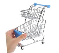 Mikinona Miniature Shopping Cart Rack Small Light Blue Storage Basket for Makeup Desk Organization Decorative Home Accent