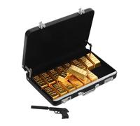 Mikinona Miniature Suitcase Model with Mini Golden Bricks Dollhouse Decor Props for DIY Mini House Decoration Realistic Alloy Craft