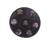 Mikinona Natural Amethyst Crystal Sphere with Seven-Star Feng Shui Layout Obsidian Base Mini Crystal Ball Ornament for Home and Office Decor Enhances Harmony Wealth and Positive Energy