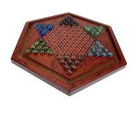Mikinona Natural Wood Chinese Checkers Board Game with Glass Marbles Strategy Game for Family Play Educational for Boys Impact-resistant Design