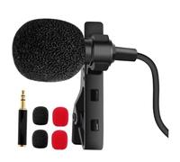 Mikinona Omnidirectional Clip-on Lavalier Microphone Mini Lapel Mic 3.5mm Jack for Mobile Phone and Pc, Black Recording Microphone Dual Black and Red Foam Windshields for Interview and Voice Capture