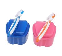 Mikinona Orthodontic Denture Holder with Soft Bristle False Tooth Brushes Durable Plastic Storage Boxes with Breathable Covers Compact Portable Design for Denture Cleaning and Safe Retainer