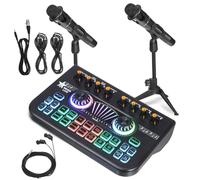 Mikinona Podcast Equipment Bundle with Advanced Sound Card and Dual Microphones Versatile Dj Mixer Soundboard for Live Streaming Gaming Podcast Setup Audio Monitoring and Voice Effects