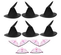 Mikinona Princess Crown and Witch Hat Set for Lightweight Soft Pink Crowns and Black Witch Hats Enchanting Birthday Party Cosplay Accessories for Halloween and Roleplaying Events