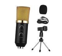 Mikinona Professional Condenser Microphone Reverberation Echo Function and Adjustable Stand Rack, Golden Broadcasting Mic for Podcast, Webcast, Studio Recording