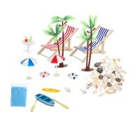 Mikinona Resin Doll House Beach Miniature Summer Landscape Accessories with Sun Umbrellas Lounge Chairs Surfboard Dolphins for DIY Fairy Garden Decoration
