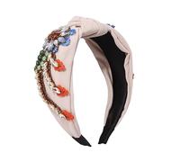 Mikinona Retro Headband Embroidery Rhinestone Decor Elegant Headdress for Girls Knotted Headbands for Women
